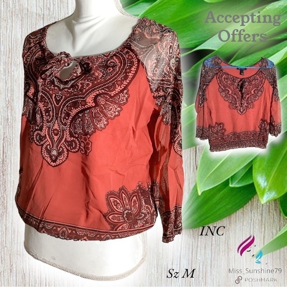 INC - Sz M - boho transparent sleeves - no see thru torso elastic cuffs & waist - Picture 1 of 6